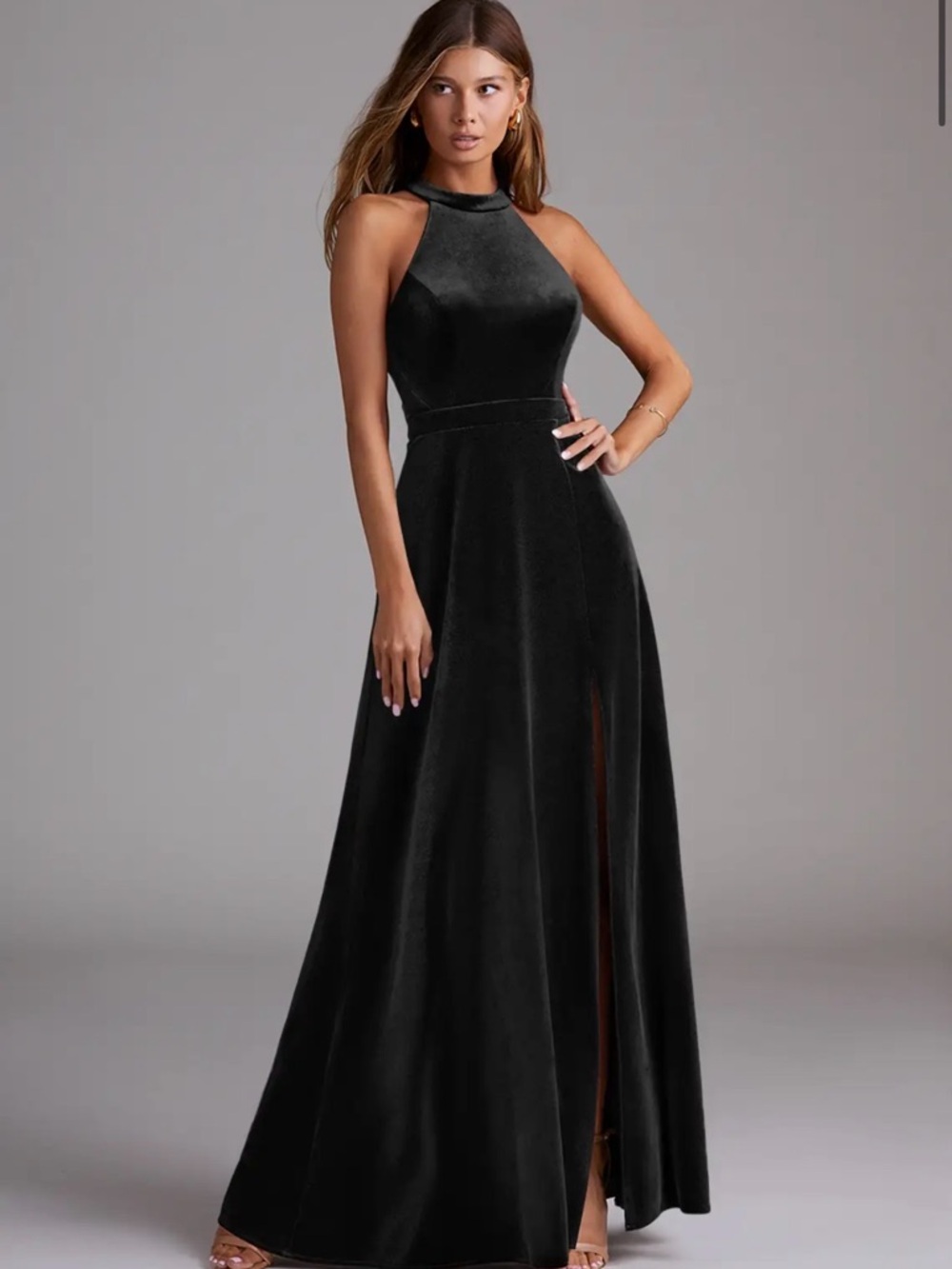 Azazie NWT Women's Clarice Black A-Line high Neck Velvet Dress Size A6